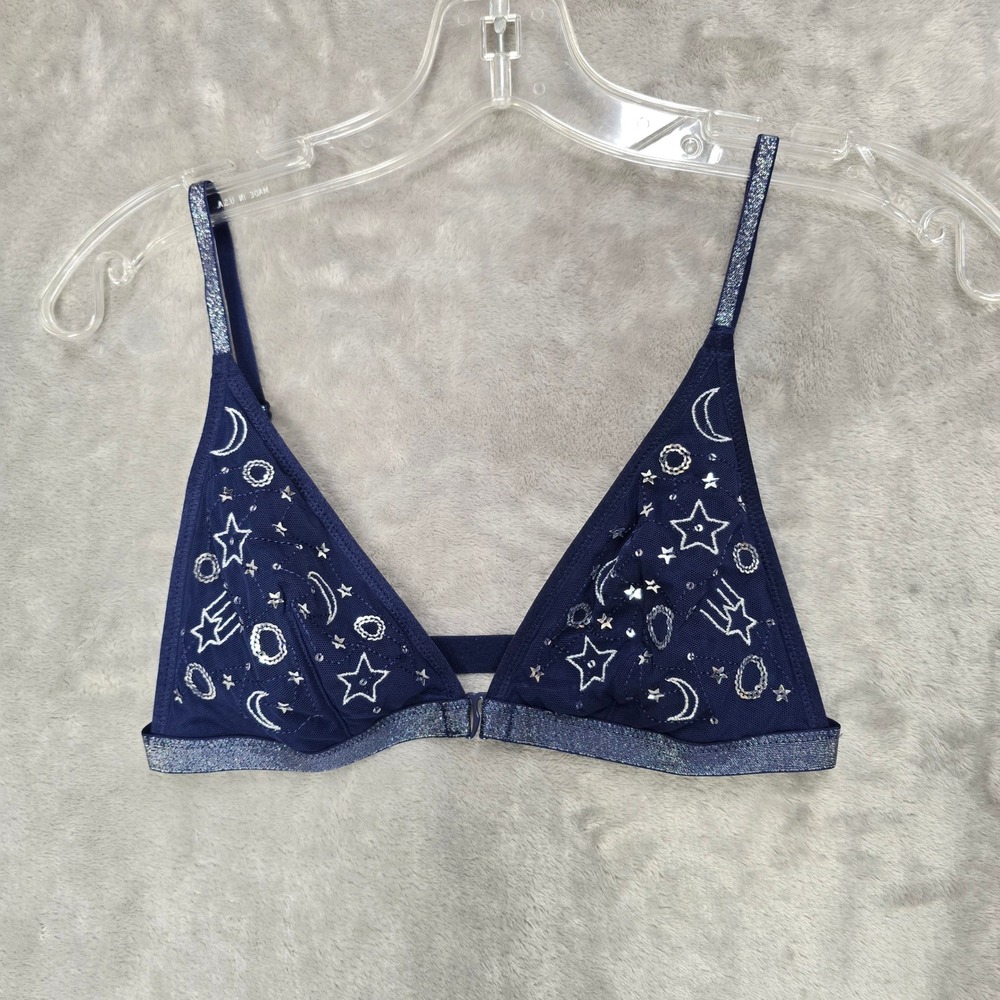 Victorias Secret Bralette Women M Navy Celestial Moon Star Sequin Galaxy Emo Y2K
